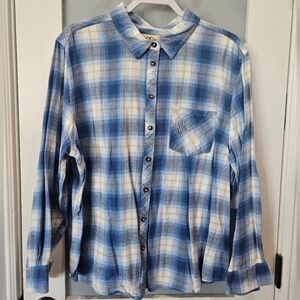 Blue and White Plaid Button Down Shirt